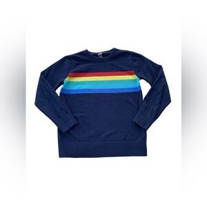 Primary Size 8-9 Navy Rainbow Stripe Banner Pullover Lightweight Sweater